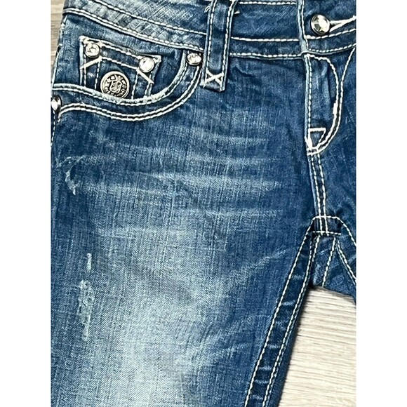 Rock Revival Jean Capri Low Rise Y2K Distress Rhinestone Stretch Denim Celine 26 - Picture 3 of 7